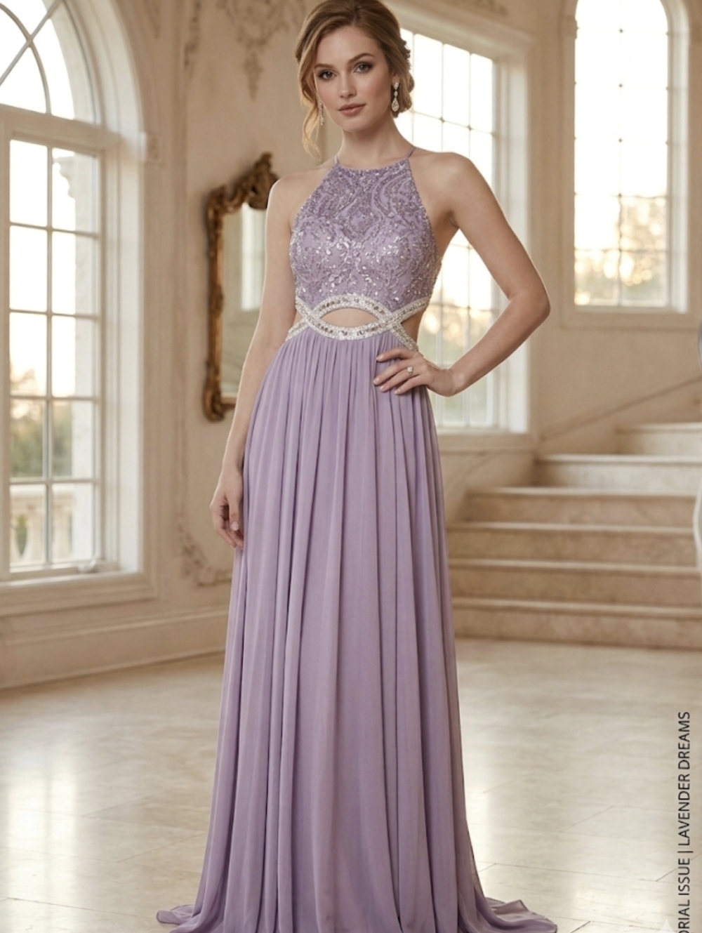 Speechless Lavender Halter Maxi Dress with Beaded Waist